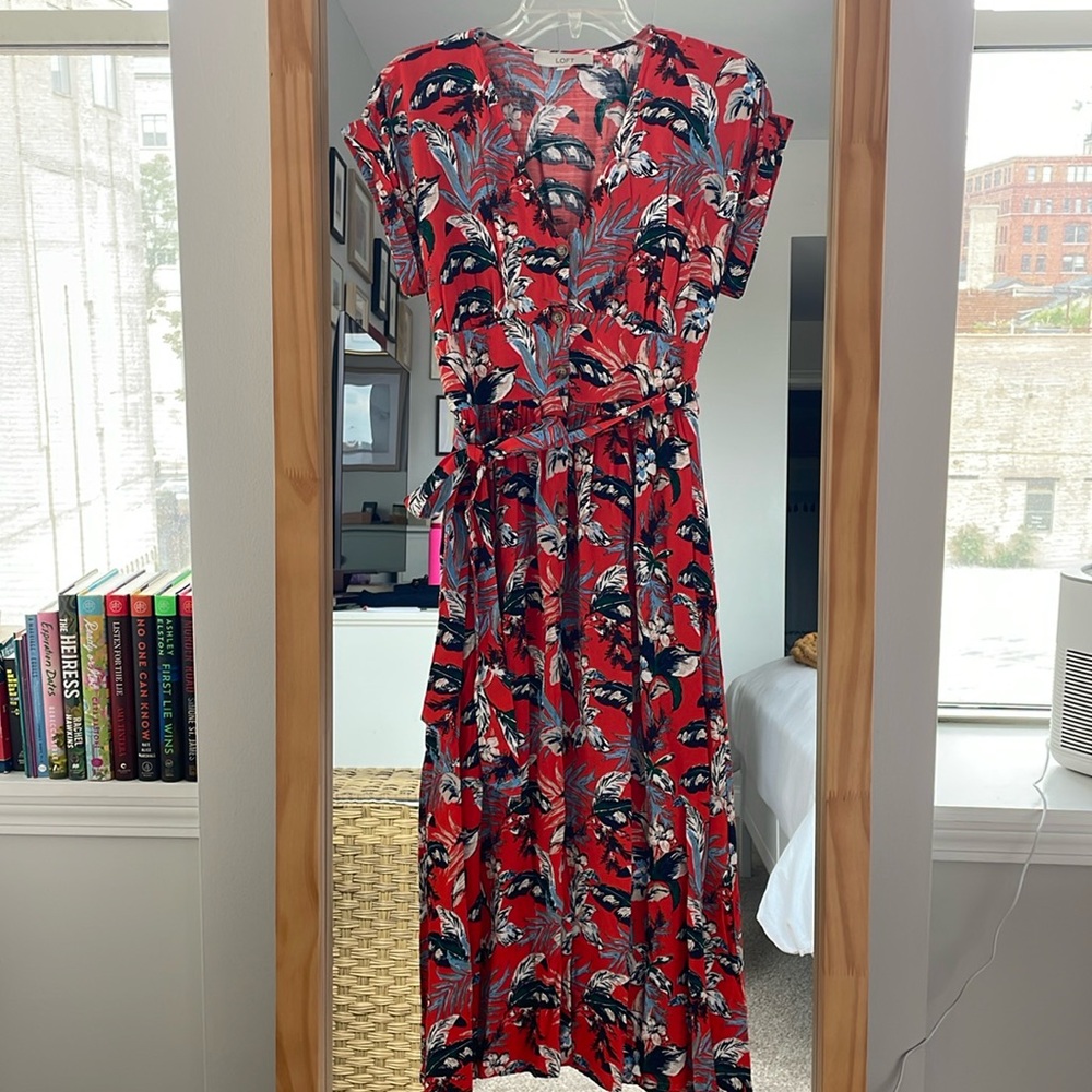 *nwot* LOFT midi tropical red dress | Size 2